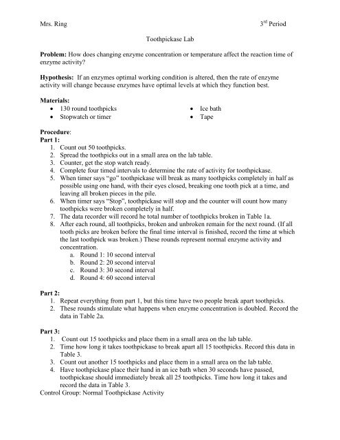 Toothpickase Lab Report