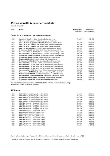 Professionelle Anwenderpreisliste - Seeburg acoustic line