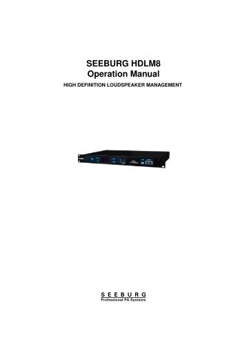 SEEBURG HDLM8 Operation Manual - Seeburg acoustic line