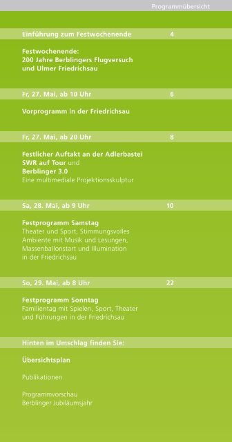 Programm Festwochenende - Berblinger Wettbewerb 2013 Ulm