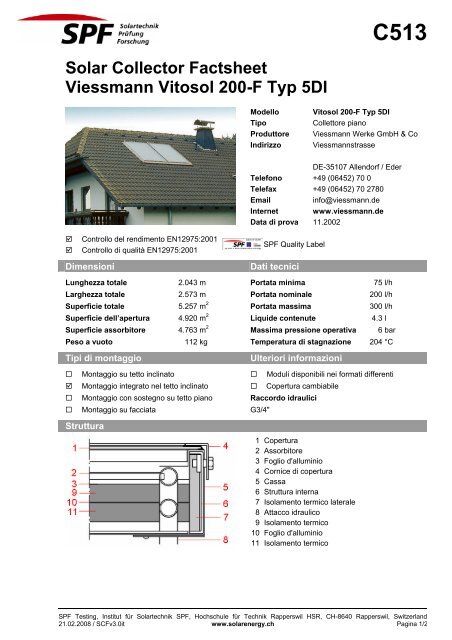 C513 Solar Collector Factsheet Viessmann Vitosol 200-F Typ 5DI