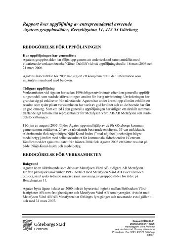 Rapport Ã¶ver uppfÃ¶ljning av entreprenadavtal avseende - GÃ¶teborg