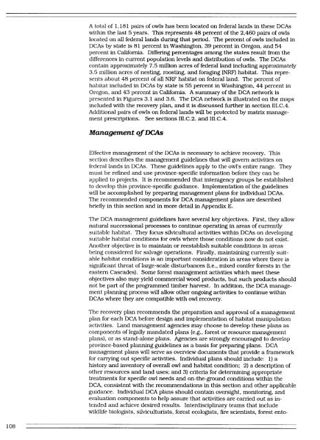 Recovery Plan for the Northern Spotted Owl - DRAFT