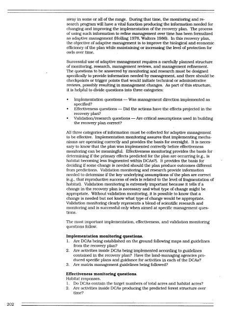 Recovery Plan for the Northern Spotted Owl - DRAFT