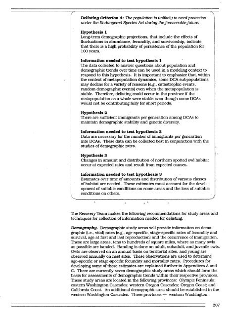 Recovery Plan for the Northern Spotted Owl - DRAFT