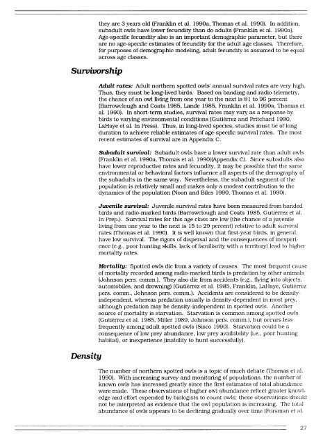 Recovery Plan for the Northern Spotted Owl - DRAFT