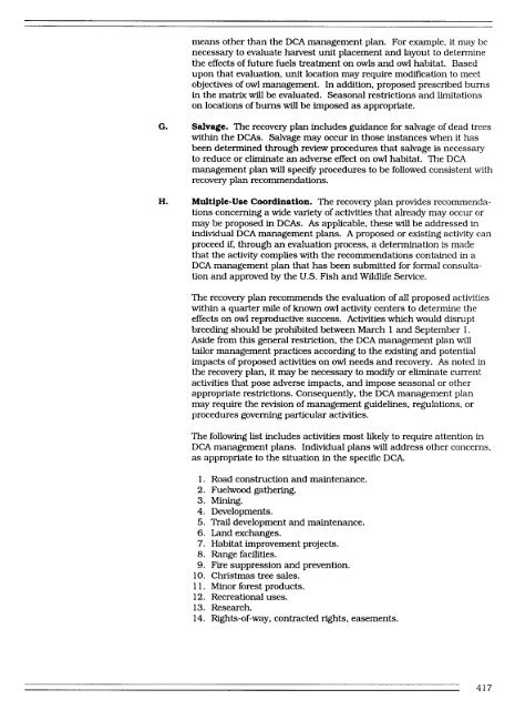 Recovery Plan for the Northern Spotted Owl - DRAFT