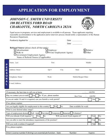 JCSU Application for Employment - Johnson C. Smith University