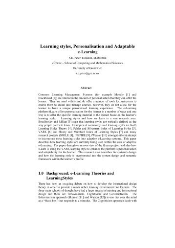 Learning styles, personalisation and adaptable e-learning