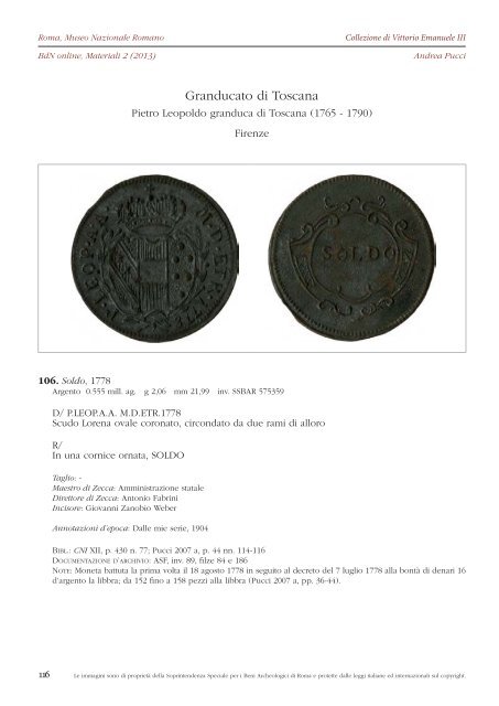 Consulta il fascicolo in formato PDF - Bollettino di Numismatica on line