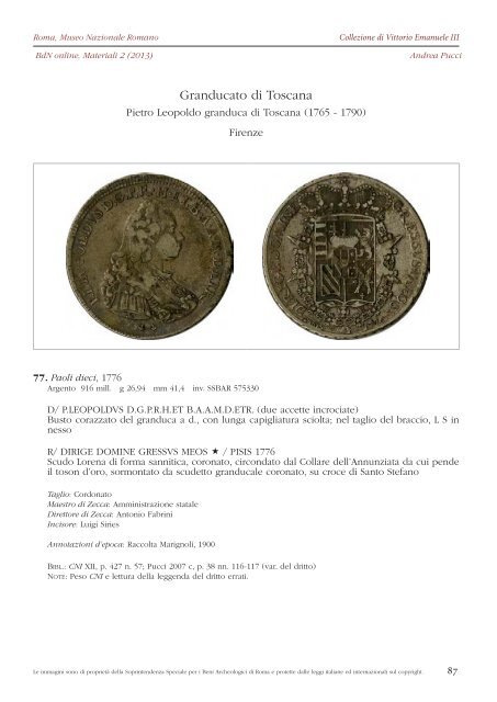 Consulta il fascicolo in formato PDF - Bollettino di Numismatica on line