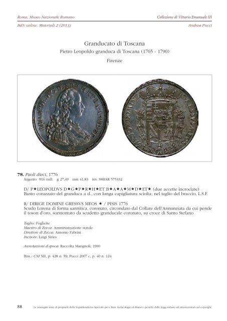 Consulta il fascicolo in formato PDF - Bollettino di Numismatica on line