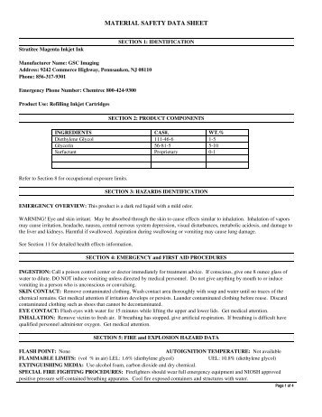 MSDS for Magenta Ink - Stratitec