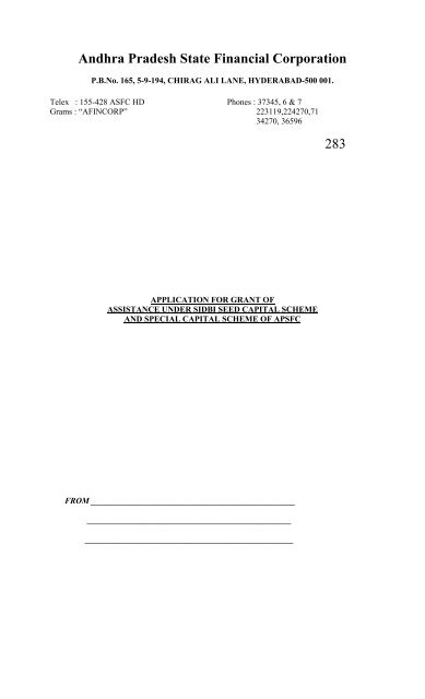 Assistance Under SIDBI and APSFC Application Form - AP Online