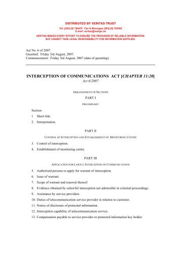 Interception of Communications Act Chapter 11-20 - No ... - Kubatana