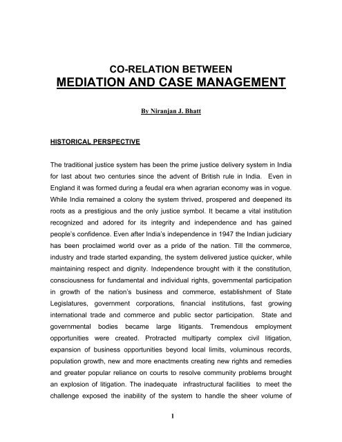 Correlation Between CASE MANAGEMENT And MEDIATION - Law ...