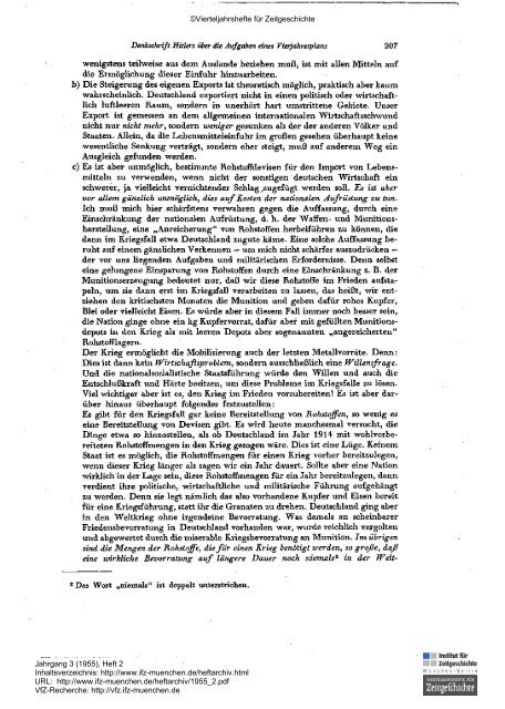 Hitlers Denkschrift zum Vierjahresplan 1936 - Institut für Zeitgeschichte