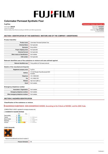 Colormaker Permaset Synthetic Fixer