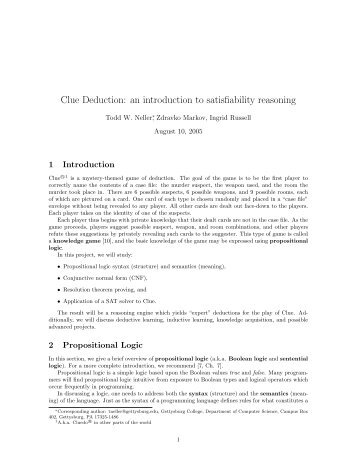 Clue Deduction: an introduction to satisfiability reasoning - CiteSeerX