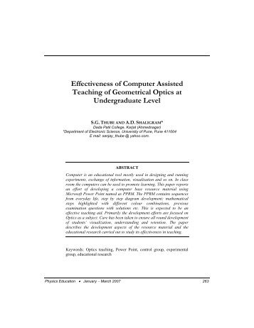 Effectiveness of Computer Assisted Teaching of Geometrical Optics ...