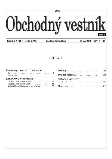 2009 OBSAH Konkurzy a reÅ¡trukturalizÃ¡cie Konkurzy a vyrovnania ...