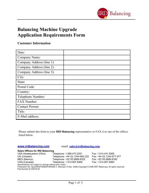 Application Requirements Form for Upgrading an ... - IRD Balancing