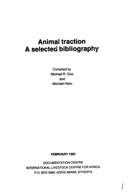 Animal traction A bibliography - usaid