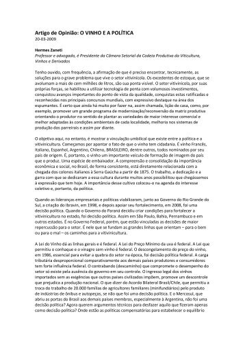 Artigo de OpiniÃ£o: O VINHO E A POLÃTICA - Ibravin