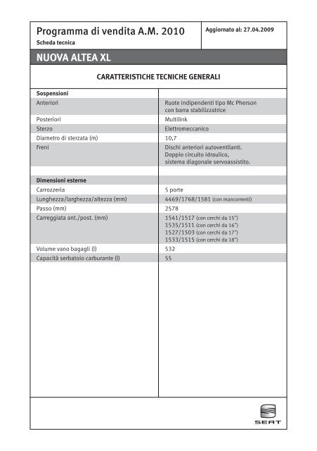 NUOVA ALTEA XL NUOVA ALTEA XL Programma di ... - SEAT Italia