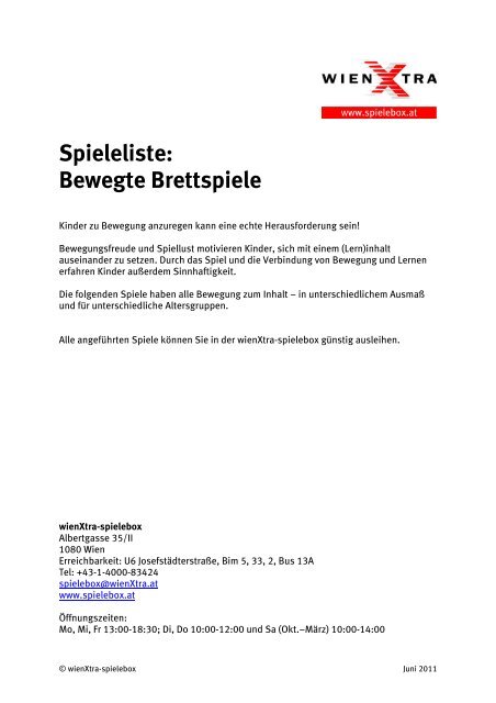 Spieleliste Bewegte Brettspiele - wienXtra-spielebox