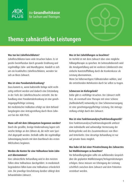 Thema Zahnarztliche Leistungen