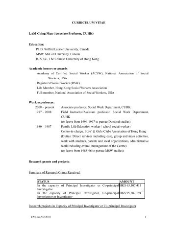 CURRICULUM VITAE LAM Ching Man (Associate Professor, CUHK)