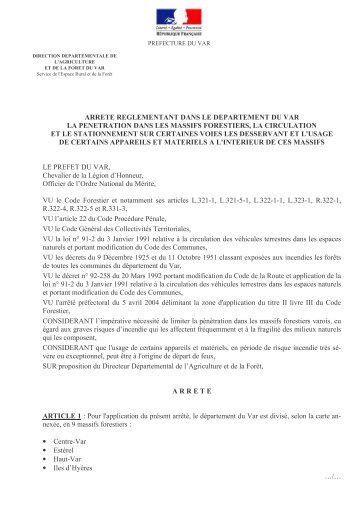 arrete prefectoral du 15 mai 2006 reglementant dans le departement ...