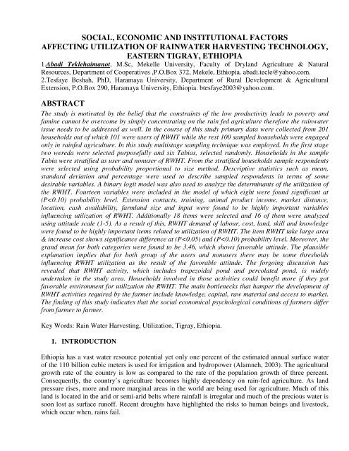 Social Economic And Institutional Factors Affecting Utilization