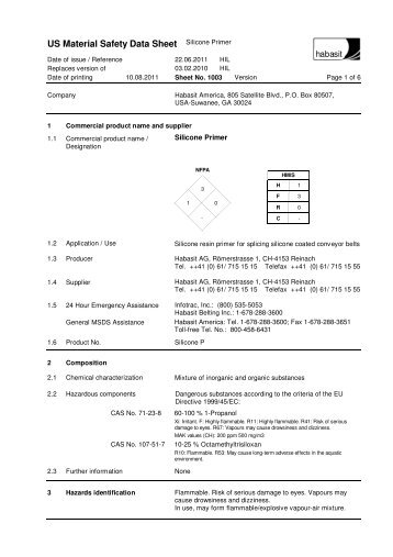 US Material Safety Data Sheet - Habasit