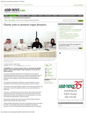 Charity aims to promote organ donation - Arab News - Rawabi Holding