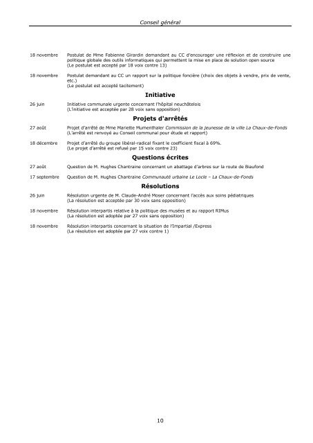 ville de la chaux-de-fonds rapport de gestion 2008