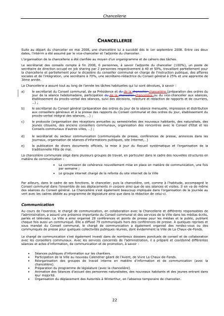 ville de la chaux-de-fonds rapport de gestion 2008