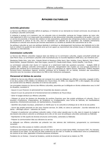 ville de la chaux-de-fonds rapport de gestion 2008