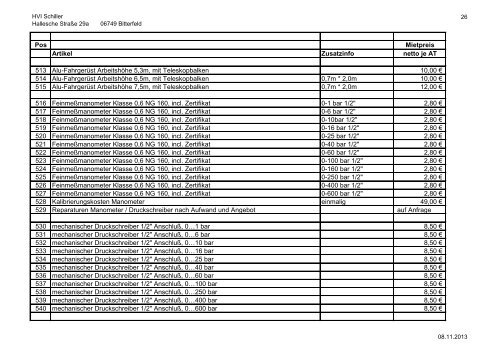 Angebotsliste Mietpreise HVI SCHILLER - Telegate