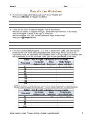 Pascal's Law Worksheet Answers (pdf) - Teach Engineering