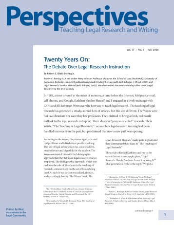 Twenty Years On: The Debate Over Legal Research - West - Westlaw