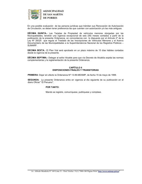 ordenanza nÂº 118-2004-mdsmp - Municipalidad de San MartÃ­n de ...