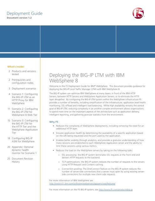 Deploying the BIG-IP LTM with IBM WebSphere 8 - F5 Networks