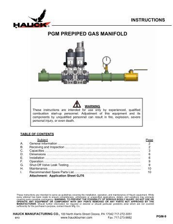 PGM PREPIPED GAS MANIFOLD - Hauck Manufacturing Company
