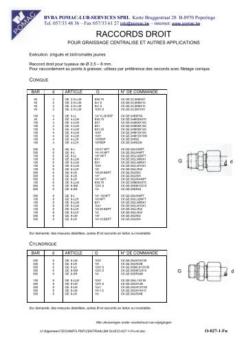 RACCORDS DROIT - Pomac, LUB-SERVICES