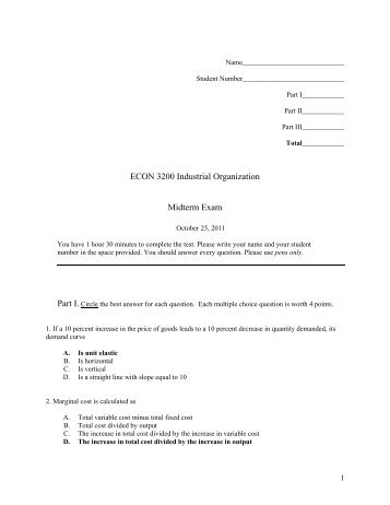 ECON 3200 Industrial Organization Midterm Exam