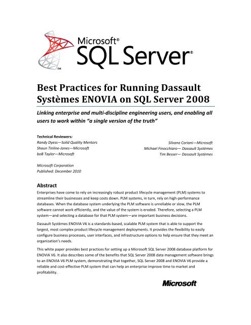 Best Practices for Running Dassault SystÃ¨mes ENOVIA ... - Microsoft