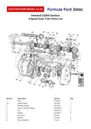 Hewland LD200 Gearbox 4 Speed Gear Train Parts List