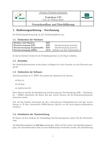 Versuchsaufbau und DurchfÃ¼hrung 1. Bedienungsanleitung ...